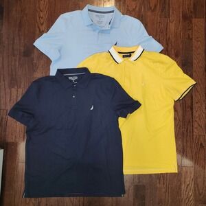 3xLOT Nautica Performance Deck Polo Shirt Classic Fit Blue Yellow Navy XXL Men's